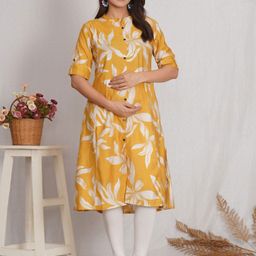 MomsBae Women Floral Printed Maternity Cotton A-Line Kurta-image-75