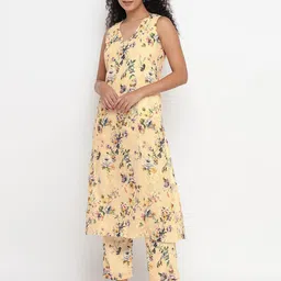 theulluu.com Pure Cotton Floral Printed V-Neck Tunic With Trouser Co-Ords-image-50