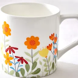 Home Centre Corsica Barrett White 6 Pieces Floral Printed Bone China Glossy Mugs-230 ml image 3