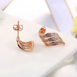 styledose Stainless Steel Rose Gold-Plated Artificial Stones Studded Classic Shaped Studs-42