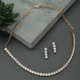 AMI Rose Gold-Plated Cubic Zirconia Studded Jewellery Set-51