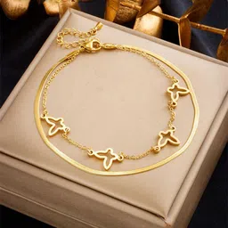 GOLDIWALA Stainless Steel Gold-Plated Wraparound 2-Layer Hollow Butter-fly Bracelet-41