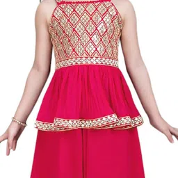 Tulsi Creation Girls Geometric Embroidered Sequinned A-Line Kurti With Palazzos & Dupatta image 2