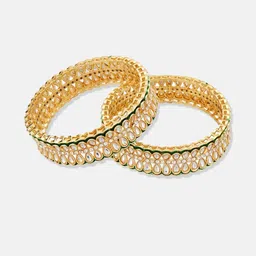 Anouk Set of 2 Gold Plated & Green Kundan Stone Studded Bangles image 5
