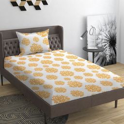 YaAkholic Yellow Floral 210 TC Single Bedsheet with 1 Pillow Covers-image-14