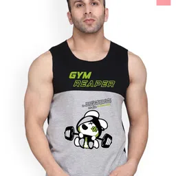 SLOWLORIS Men Pack Of 2 Printed Bio-Wash Combed Cotton Gym Vests-picture-41