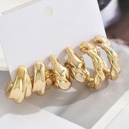 GOLDIWALA Set Of 6 Gold-Plated Contemporary Chunky Korean Half Hoop Earrings-34