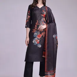 Anouk Floral Printed Straight Kurta With Trousers & Dupatta-18