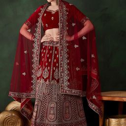 HERE&NOW Embroidered Semi-Stitched Lehenga & Unstitched Blouse With Dupatta-image-98