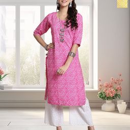 HERE&NOW Selection Of 2 Leheriya Printed Round Neck Straight Kurta-image-61