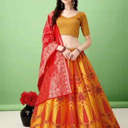 A TO Z CART Woven Design Zari Ready to Wear Lehenga & Unstitched Blouse With Dupatta-image-63