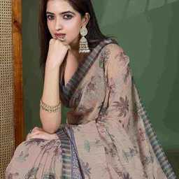 TASRIKA Kalamkari Printed Woven Design Aari Work Pure Cotton Regular Saree-44