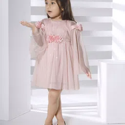Peppermint Girls Flutter Sleeve Net A-Line Dress-image-22