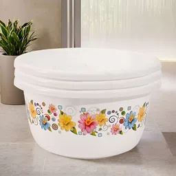 Aura White & Yellow 3 piece Floral Plastic Bath Accessories Set-picture-32
