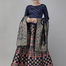 Mr Y Printed Thread Work Semi-Stitched Lehenga & Unstitched Blouse With Dupatta-picture-4