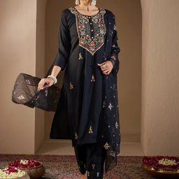 Indo Era Women Floral Embroidered Regular Thread Work Kurta with Trousers & With Dupatta-picture-39