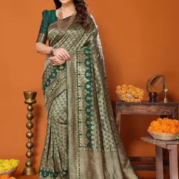 MUSKAN CREATION Ethnic Motif Woven Design Zari Kanjeevaram Saree-image-41