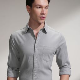 HIGHLANDER Men Slim Fit Textured Spread Collar Cotton Casual Shirt-picture-29
