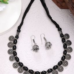Sangria Women Silver-Plated Oxidised Choker Jewellery Set-picture-7