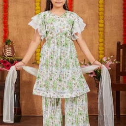Sangria Girls Floral Printed Beads & Stones Georgette A-Line Kurta & Sharara With Dupatta-picture-21