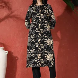 Sangria Floral Printed Pure Cotton Straight Kurta & Trousers-image-97