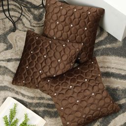 SOKNACK Coffee Brown 3 Pieces Velvet Square Cushion Covers-58