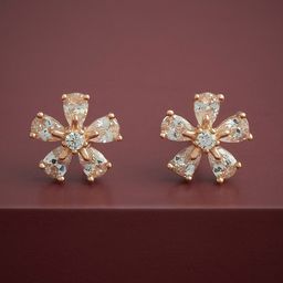 Kushal's Fashion Jewellery 92.5Silver Rose Gold-Plated Floral CZ-Studded Studs-48