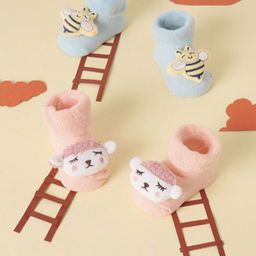 KICKS & CRAWL Infants Pack Of 2 Ankle Length Baa Baa Bee 3d Socks-50