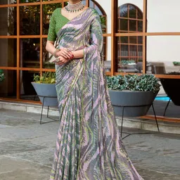 DIVASTRI Beads and Stones Poly Chiffon Bagru Saree-picture-6