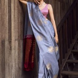 CaniBani Grey Silk Blend Banarasi Sarees-image-62