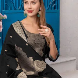 KALINI Floral Printed Round Neck Straight Kurta With Trousers & Dupatta-15