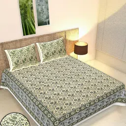 Monik Handicrafts Green Floral 210 TC Bedsheet With 2 Pillow Covers-picture-27
