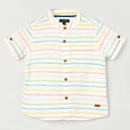 Juniors by Lifestyle Boys Horizontal Striped Band Collar Cotton Casual Shirt-picture-10