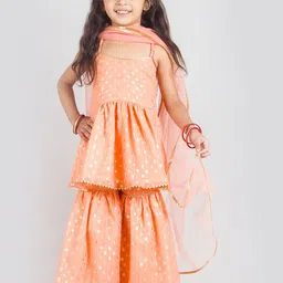Tangerine Closet Girls Floral Embroidered Regular Kurti with Sharara & With Dupatta-picture-36