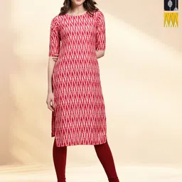 HERE&NOW Selection Of 3 Chevron Printed Round Neck Straight Kurtas-13