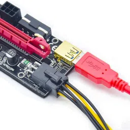 Tobo VER009S PCIE Riser Express Cable 1X to 16X (Dual-6pin / MOLEX) with Led Graphics Extension Ethereum ETH Mining Powered PCI-E Riser Adapter Card, with 24inches USB 3.0 Cable (VER009S) DDR2 2 GB NVIDIA Chipset 30 bit 64 MHz Graphics Card image 3