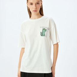 Koton Women Graphic Printed Round Neck Cotton Relaxed Fit T-shirt-image-85