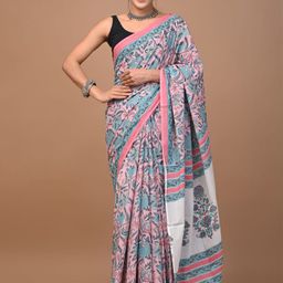 Craft Musium Floral Pure Cotton Bagru Saree-image-58