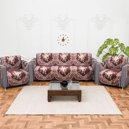 Kuber Industries Maroon & Beige 16 Pcs Floral Printed Velvet 5 Seater Sofa Cover With Arms-image-67