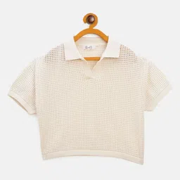 JWAAQ Girls Self Design Polo Collar Pure Cotton T-shirt-picture-46