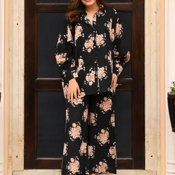 Moda Rapido Floral Printed Shirt Collar Shirt With Trousers Co-Ords-20
