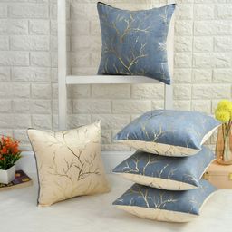 IVAZA Grey & Beige Set of 5 Abstract Velvet Square Cushion Covers-37