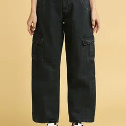BAESD Women Cotton Wide Leg High-Rise Jeans-image-98