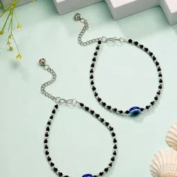 Sangria Silver-Plated Evil Eye Artificial Beaded Anklets-image-77