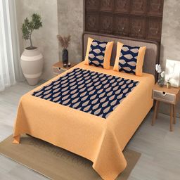 BED-SHEET.COM Navy Blue & Beige Ethnic Motifs 180 TC King Bedsheet with 2 Pillow Covers-image-26