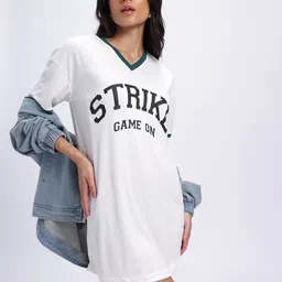 glitchez Squad Goals Varsity Print Oversized T-shirt Style Dress-image-25