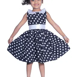 Shahina Fashion Girl Black Polka Dot Print Knee Length Frock-image-47