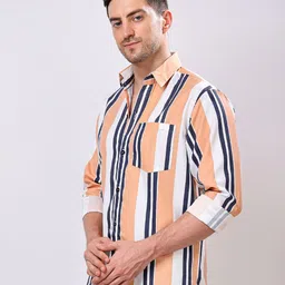 Erenchino Vertical Striped Spread Collar Comfort Cotton Casual Shirt-image-99