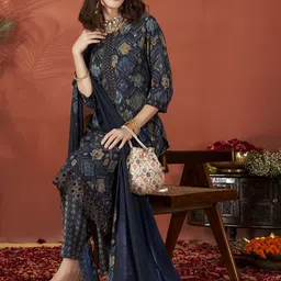 Anouk Women Floral Printed Regular Thread Work Kurta with Trousers & With Dupatta image 5