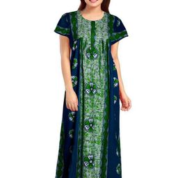 AAKARSHANA Green Pure Cotton Maxi Printed Nightdress-image-98